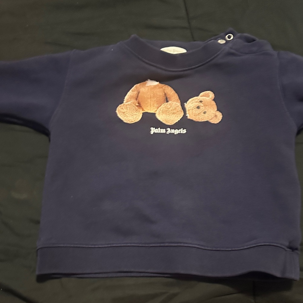 Palm Angels Dark Blue Kids Sweatshirt with Teddy Bear